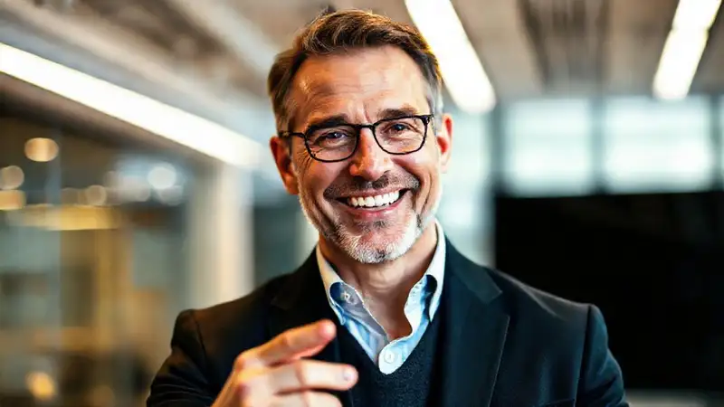 Hombre sonriente transmite confianza profesionalmente