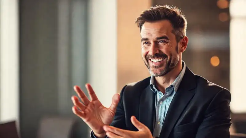 Un hombre sonriente y seguro persuade